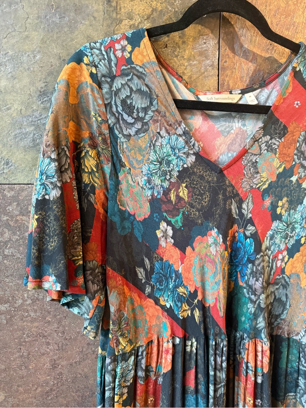 Soft Surroundings,M, patchwork floral flare tiered maxi dress. Swingy, comfy EUC - Picture 7 of 12